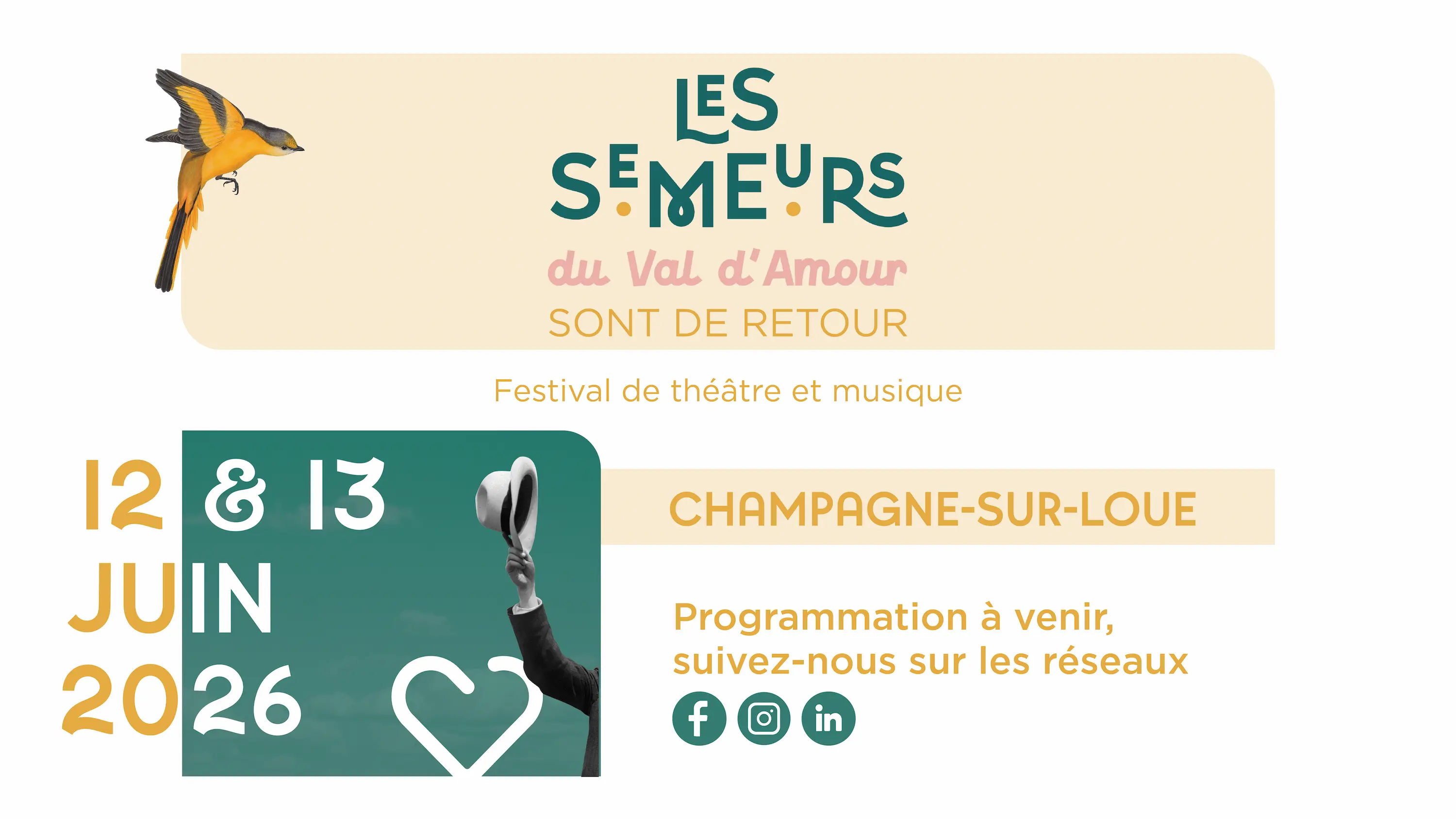 Les semeurs du Val d'amour sont de retour. Festival de théâtre et musique. Le 12 & 13 juin 2026 à Champagne-sur-Loue.